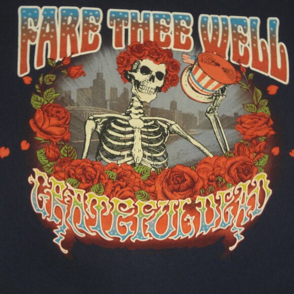 GRATEFUL DEAD FARE THEE WELL TOUR JULY 2015 CHICAGO BLUE LARGE SLIM T-SHIRT K840 - Picture 1 of 6